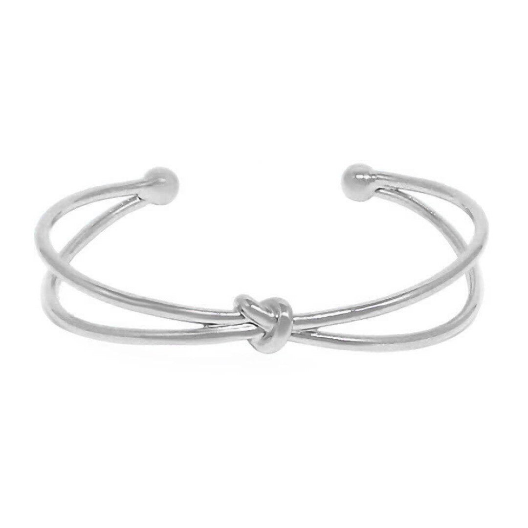 Bracelete Feminino Folheado em Ródio Branco 2 Voltas Nó Rafaella Piuka