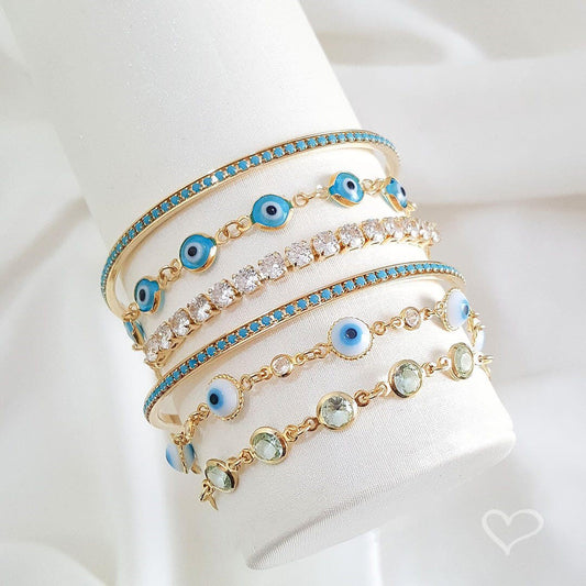 Pulseira Folheada a Ouro 18k Ajustável Grécia Olho Grego Pequeno Piuka