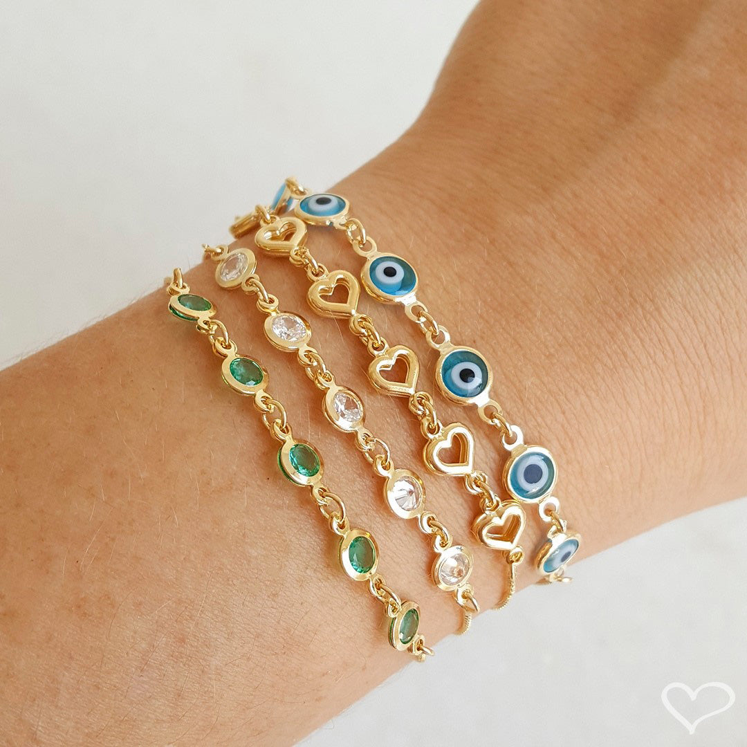 Pulseira Folheada a Ouro 18k Ajustável Grécia Olho Grego Pequeno Piuka