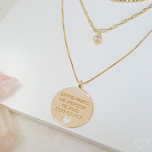 Colar Longo Medalha Ho’oponopono Folheado a Ouro 18k