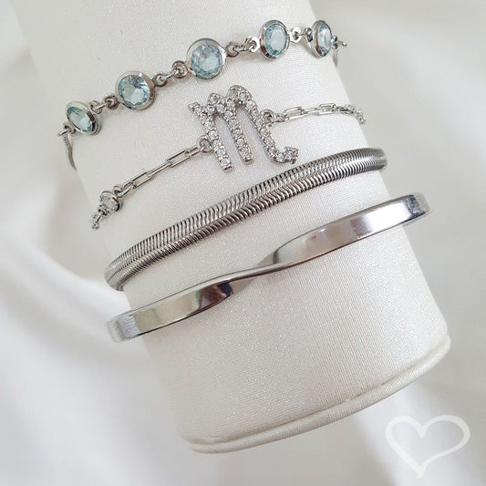 Pulseira Ajustável Folheada em Ródio Branco Zircônias Acqua Betina Piuka