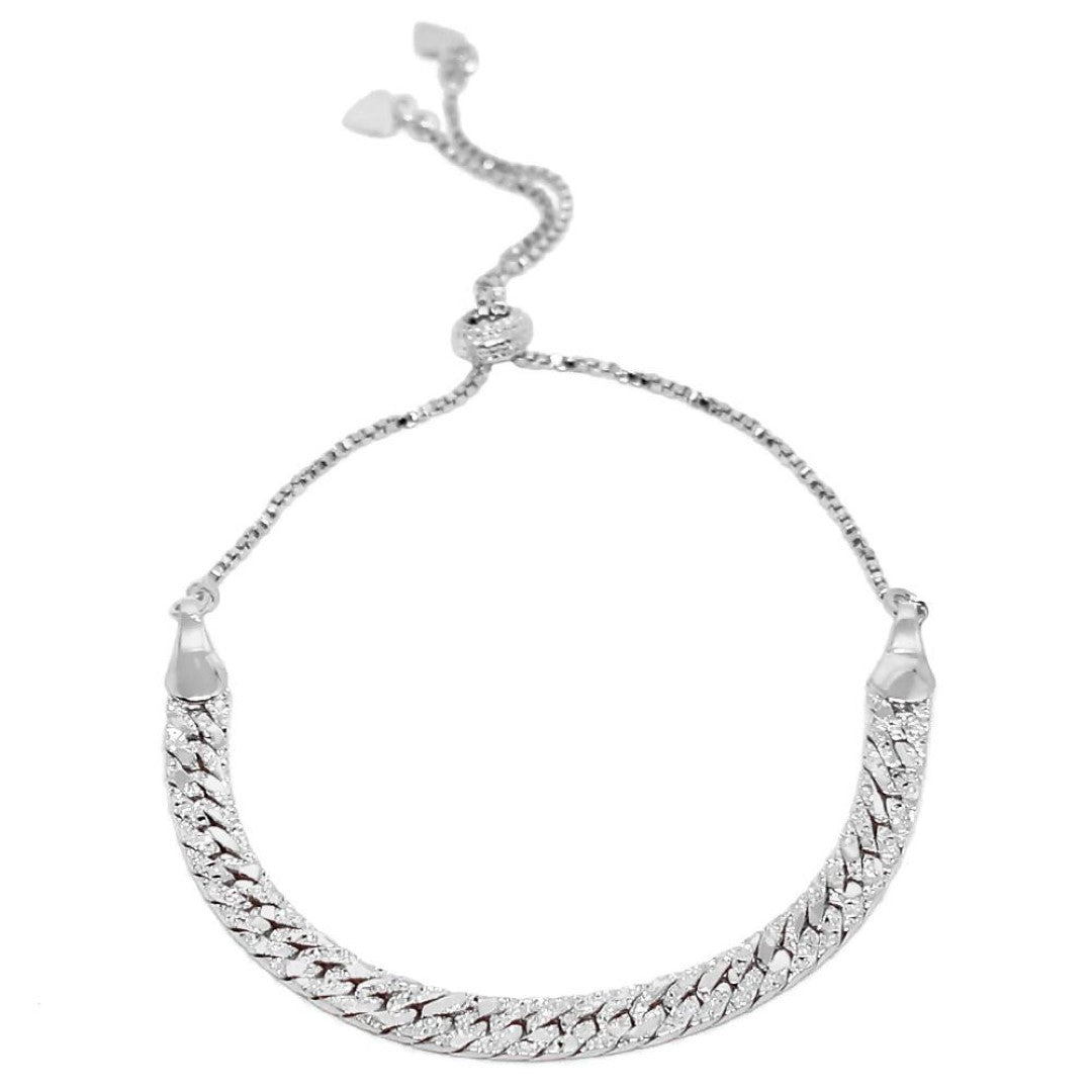 Pulseira Ajustável Folheada em Ródio Branco Corrente Diamantada Piuka