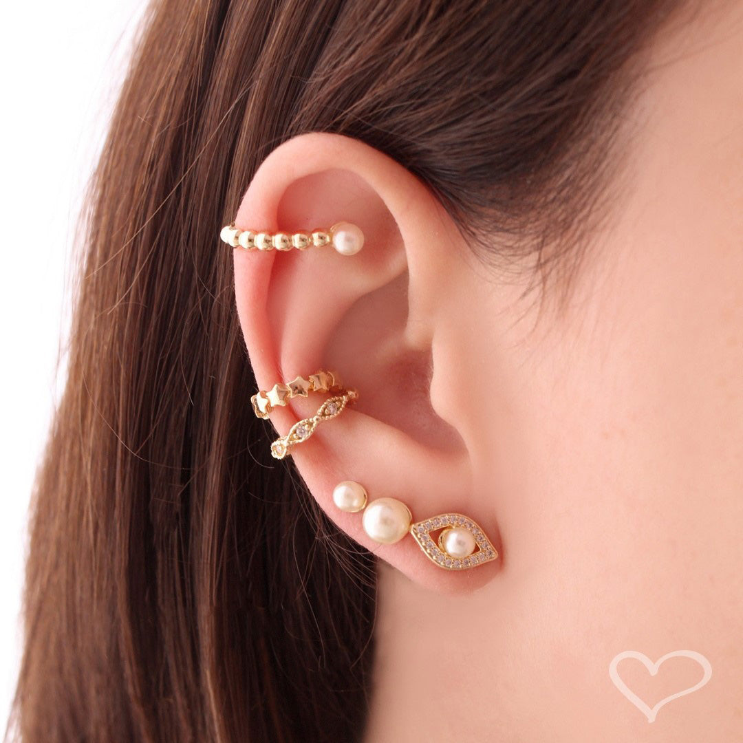 Piercing Piuka Pressão Lili Elos Estrelas Folheado Ouro 18k