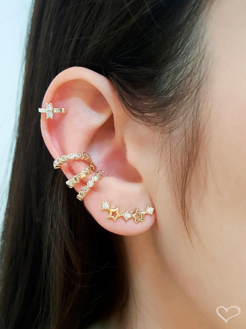 Piercing Piuka Pressão Lili Elos Estrelas Folheado Ouro 18k