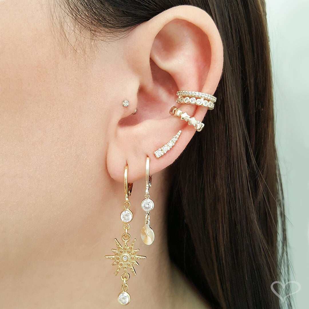 Piercing Piuka Pressão Lili Elos Estrelas Folheado Ouro 18k