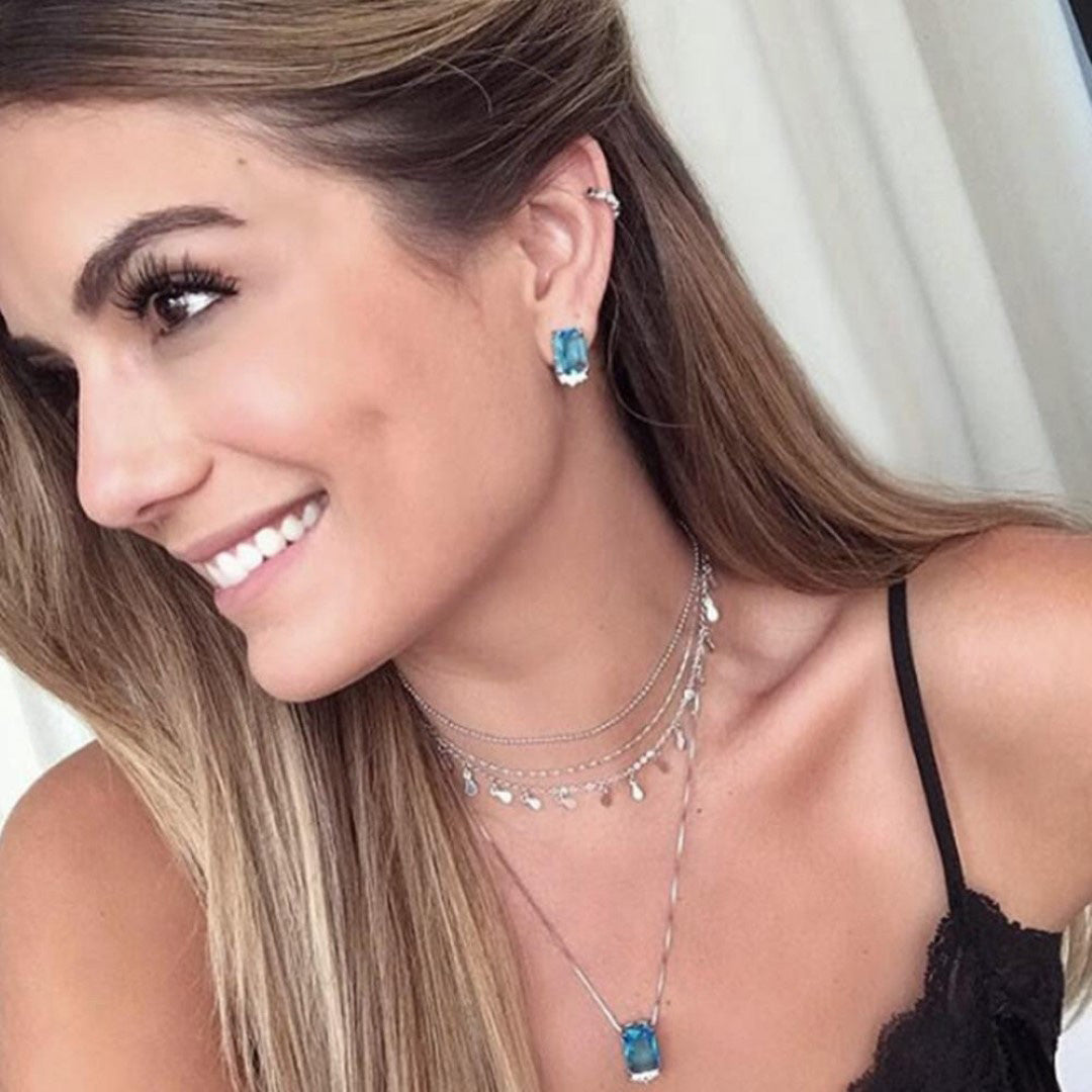 Piercing Piuka Pressão Lili Elos Estrelas Folheado Ródio Branco