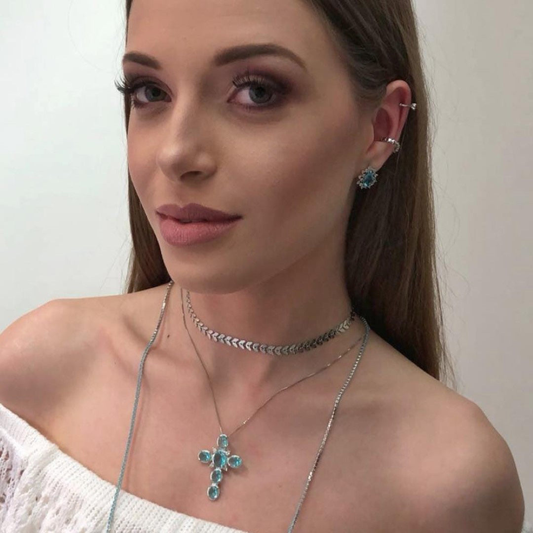 Piercing Piuka Pressão Lili Elos Estrelas Folheado Ródio Branco