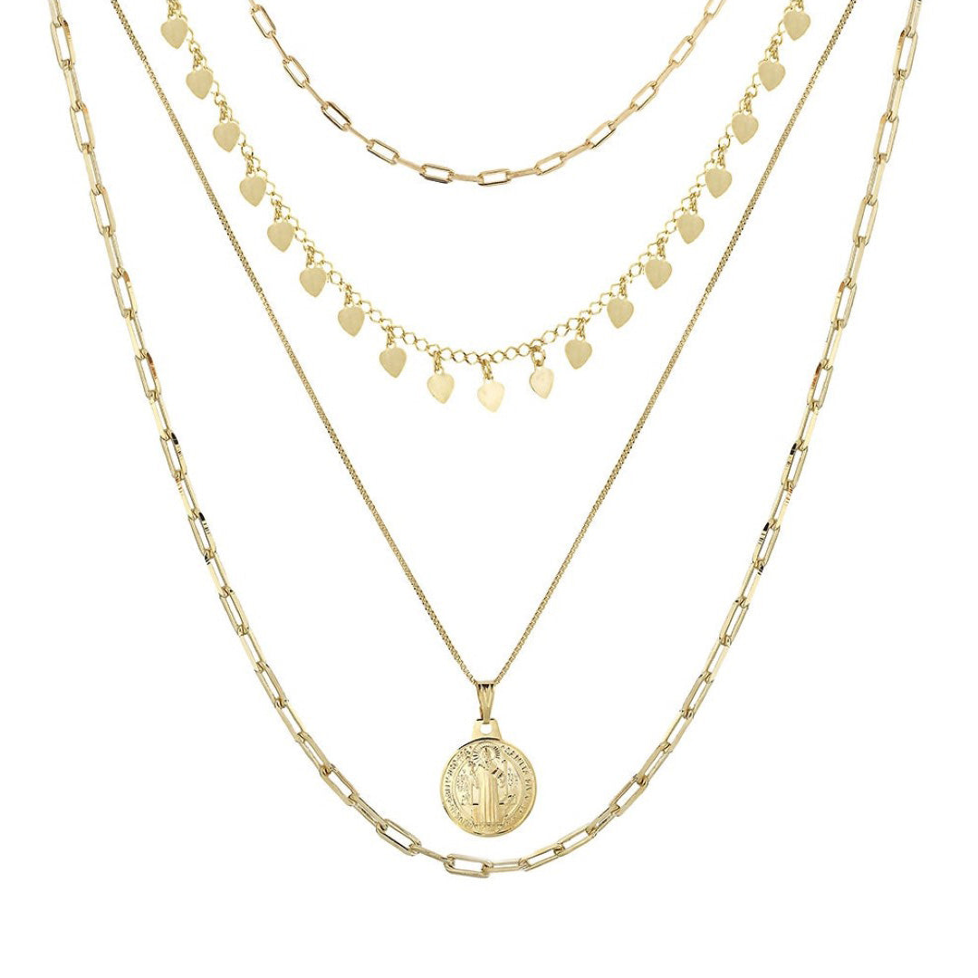 Mix de Colares Barbara Medalha São Bento Folheado a Ouro 18k Piuka