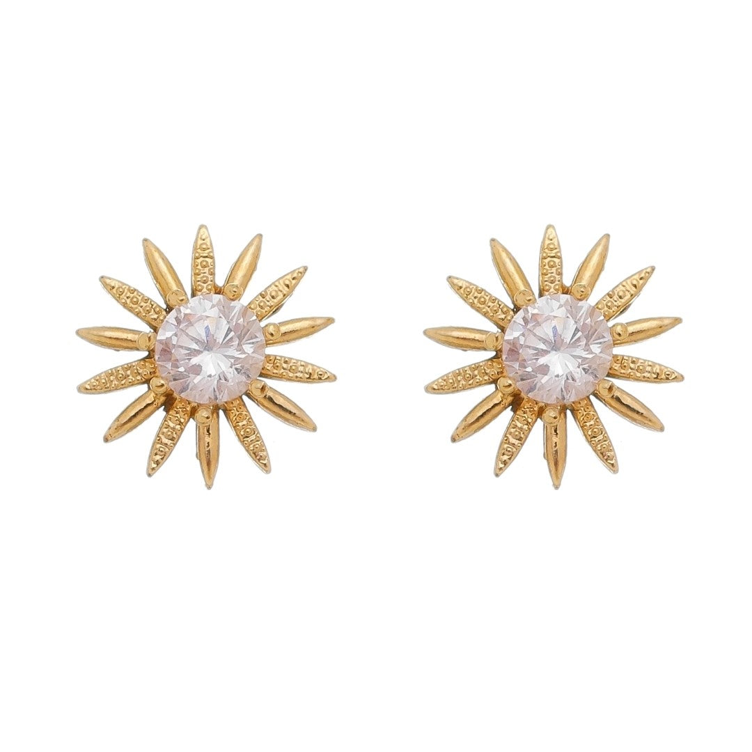 Brinco Piuka Sol Ponto Zircônia Folheado a Ouro 18k