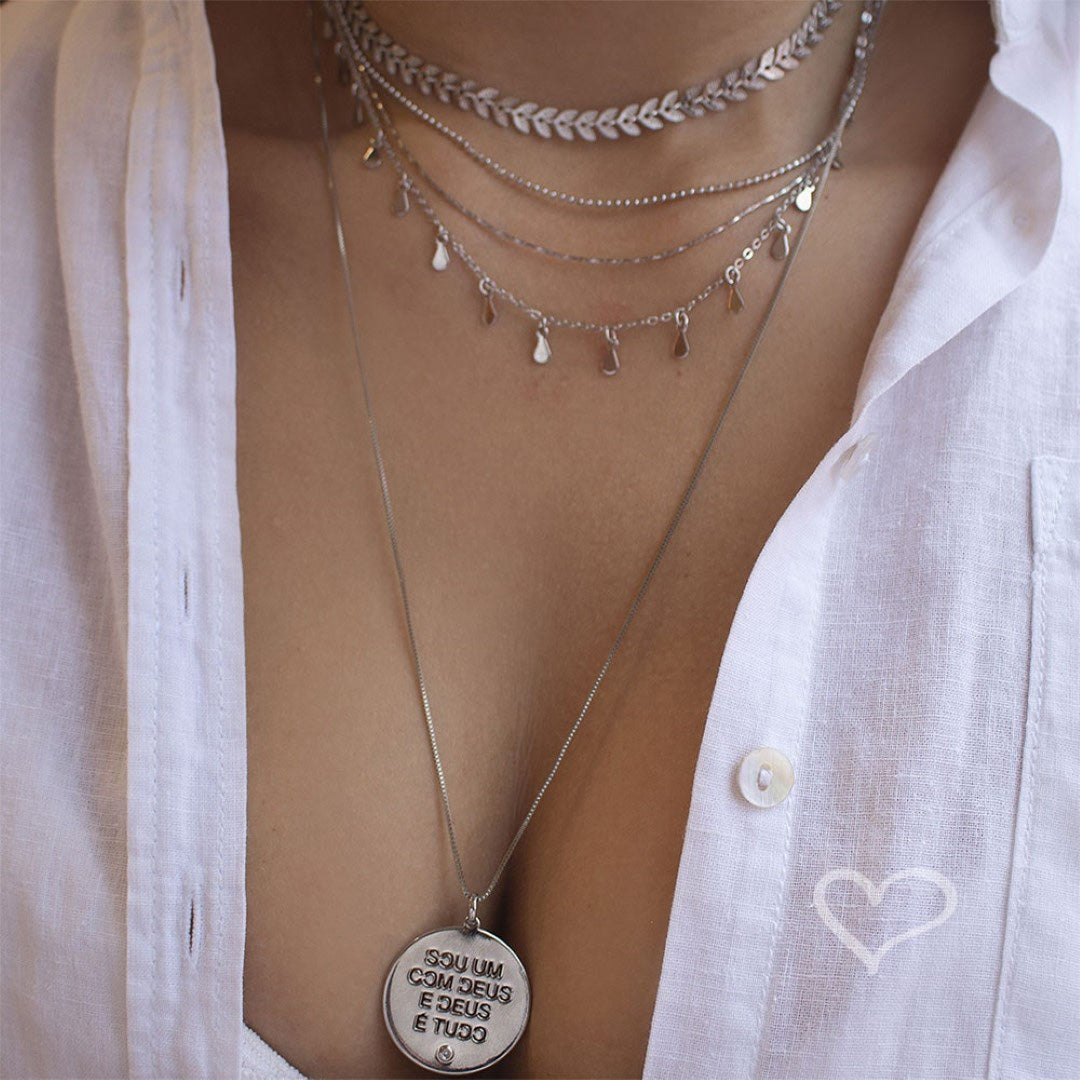 Choker 3 Correntes Antonella Mini Gotas Folheada em Ródio Branco Piuka