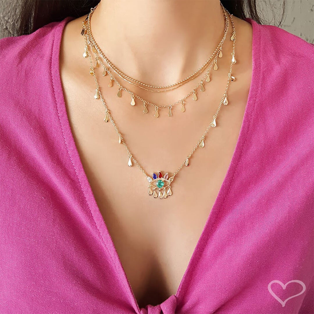 Choker 3 Correntes Antonella Mini Gotas Folheada a Ouro 18k Piuka