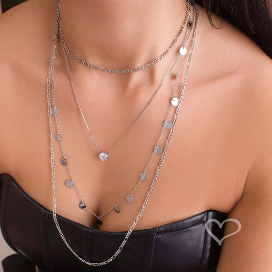 Mix de Colares Thassia Folheado em Ródio Branco Piuka