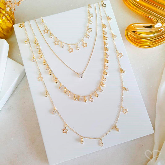 Mix de Colares Adhara Estrelas Folheado a Ouro 18k Piuka