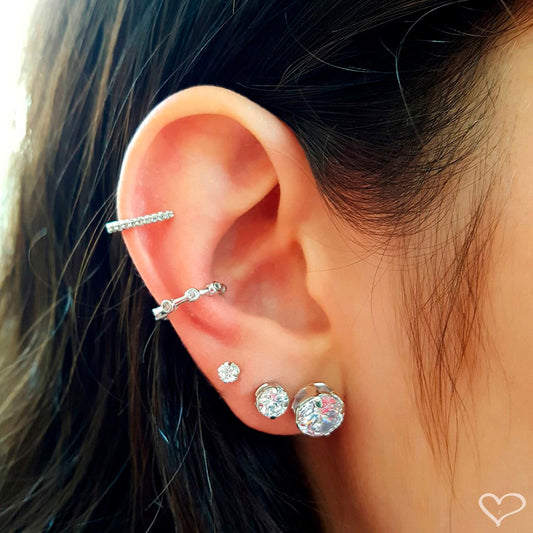 Trio de Brincos Liane Ponto de Luz Zircônia Cristal Folheado em Ródio Branco Piuka