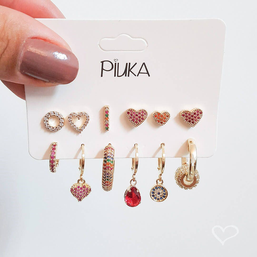Brinco de Coração Sana Zircônia Folheado a Ouro 18k