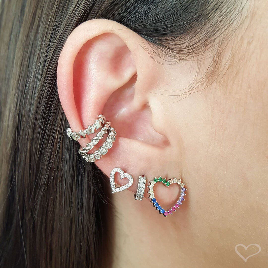 Brinco de Coração Sana Zircônias Folheado em Ródio Branco