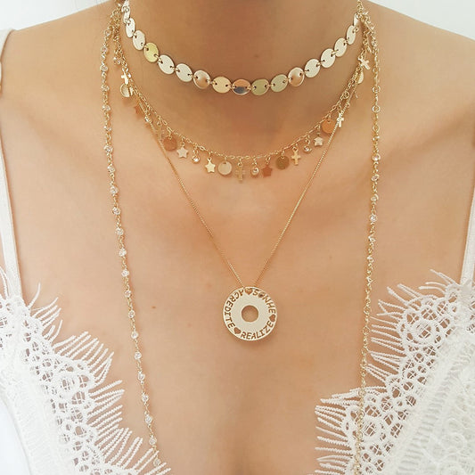 Colar Mandala Sonhe Acredite Realize Folheado a Ouro 18k