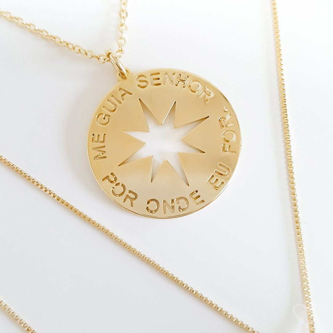 Colar Feminino Medalha Me Guia Senhor Por Onde Eu For Folheado a Ouro 18k