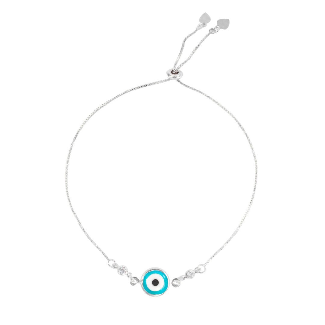 Pulseira Ajustável Folheada em Ródio Branco Olho Grego Avana