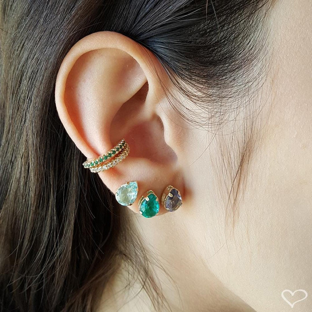 Trio de Brincos Sammy Gotas Zirconia Colorida Folheado a Ouro 18k Piuka