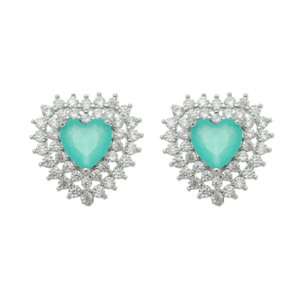 Brinco Piuka Coração Acqua Cravejado Zircônia Folheado em Ródio Branco