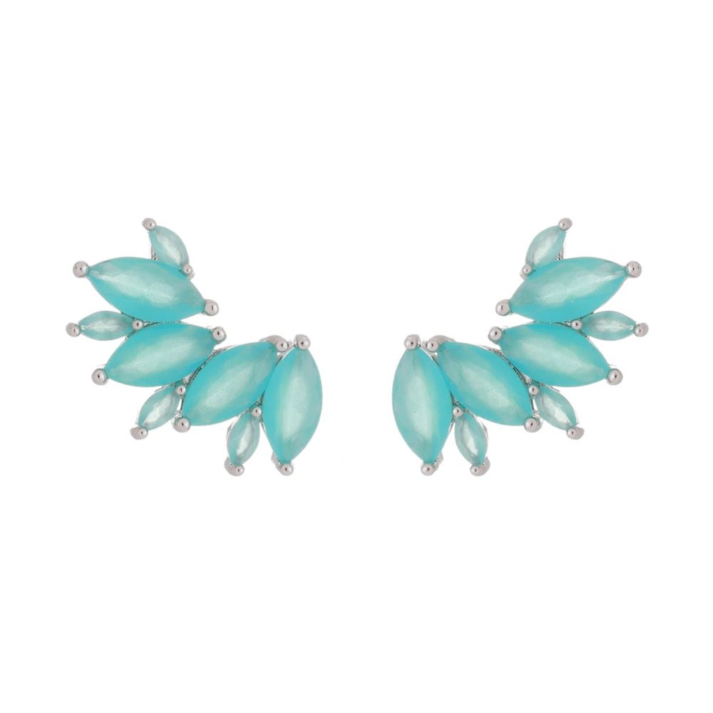 Brinco Piuka Ear Cuff Navetes Zircônia Acqua Folheado em Ródio Branco