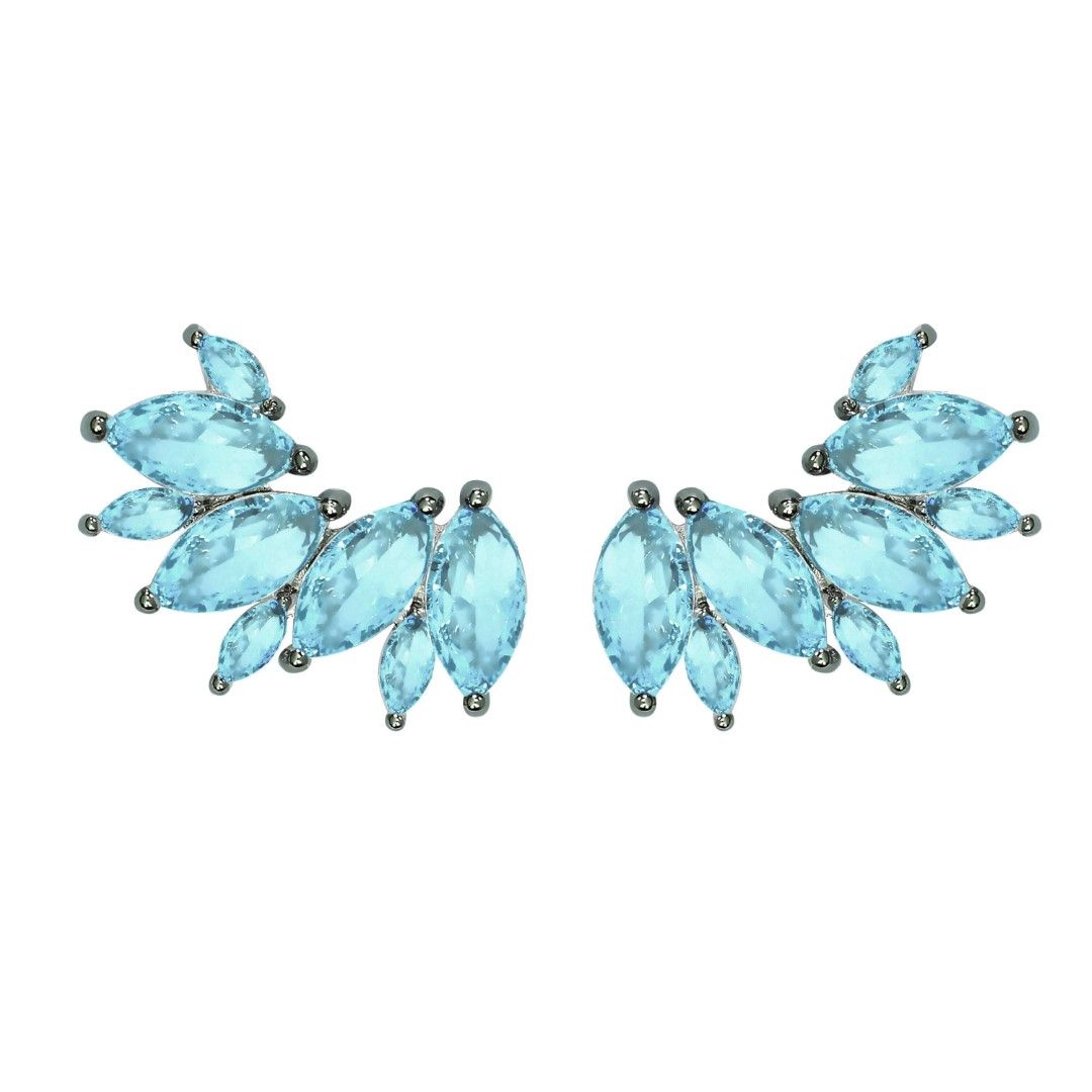 Brinco Piuka Ear Cuff Navetes Zircônia Blue Folheado em Ródio Negro