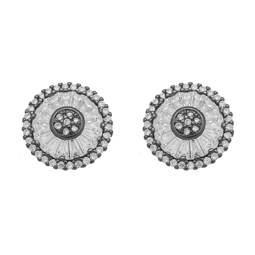 Brinco Pizza Média Navetes Zircônia Folheado em Ródio Negro