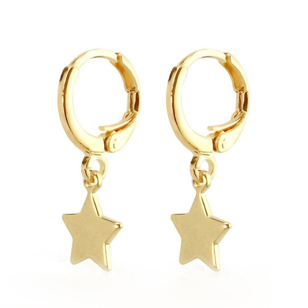Brinco Argolinha Linda Estrela Folheado a Ouro 18k Piuka