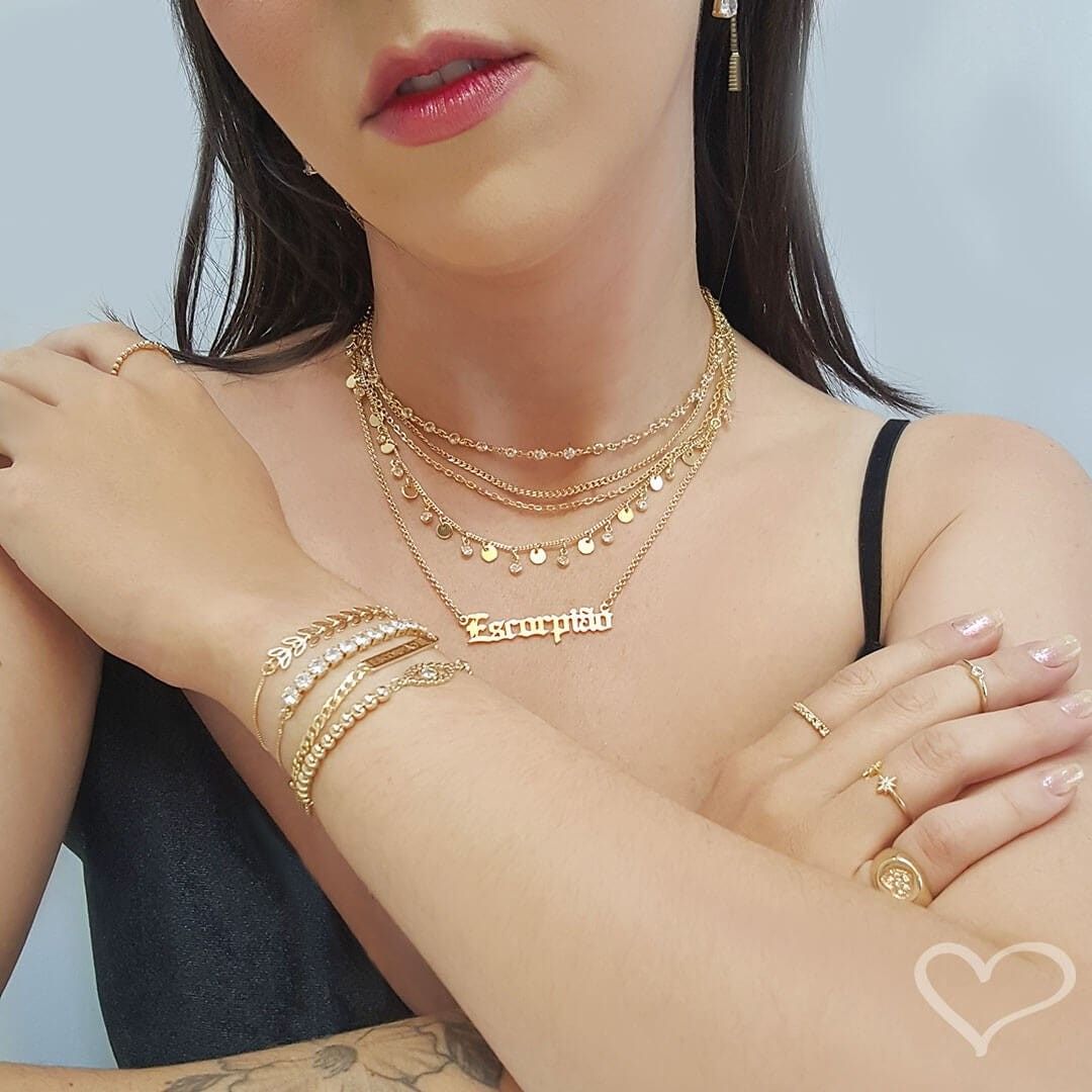 Choker Piuka 3 Voltas Maju Folheada a Ouro 18k