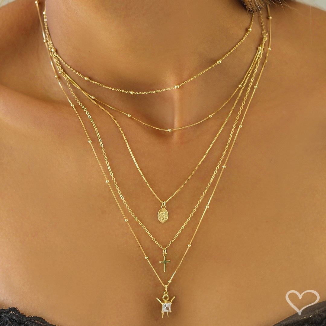 Colar 3 Voltas Santa Rita Folheado a Ouro 18k Piuka