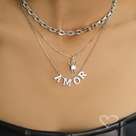Colar Feminino Amor Folheado em Rodio Branco