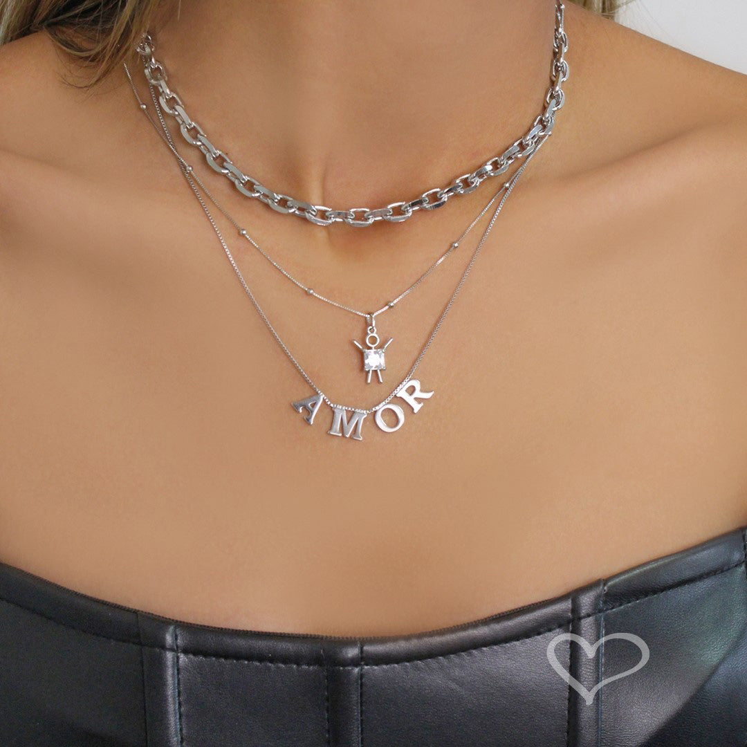 Colar Feminino Amor Folheado em Rodio Branco