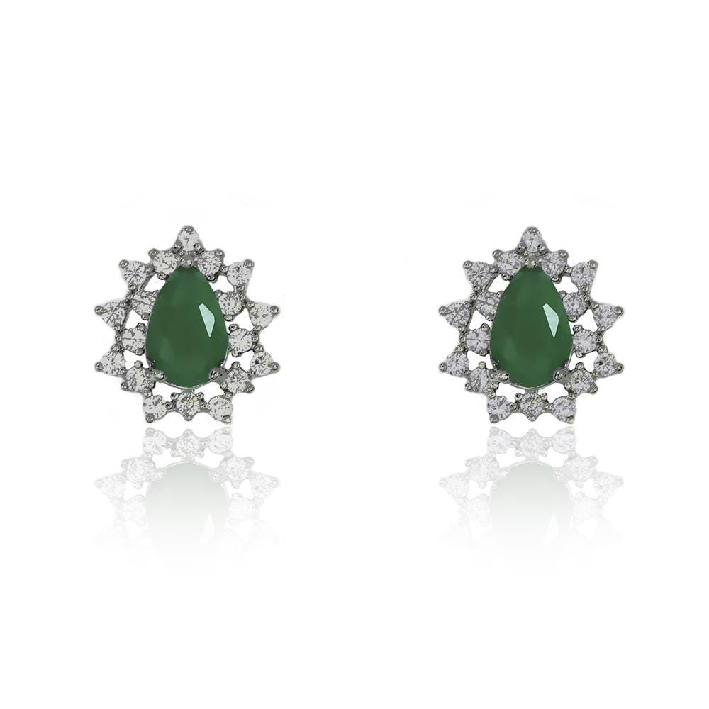 Brinco Gota Esmeralda Média Zircônia Cravejada Folheado em Ródio Negro