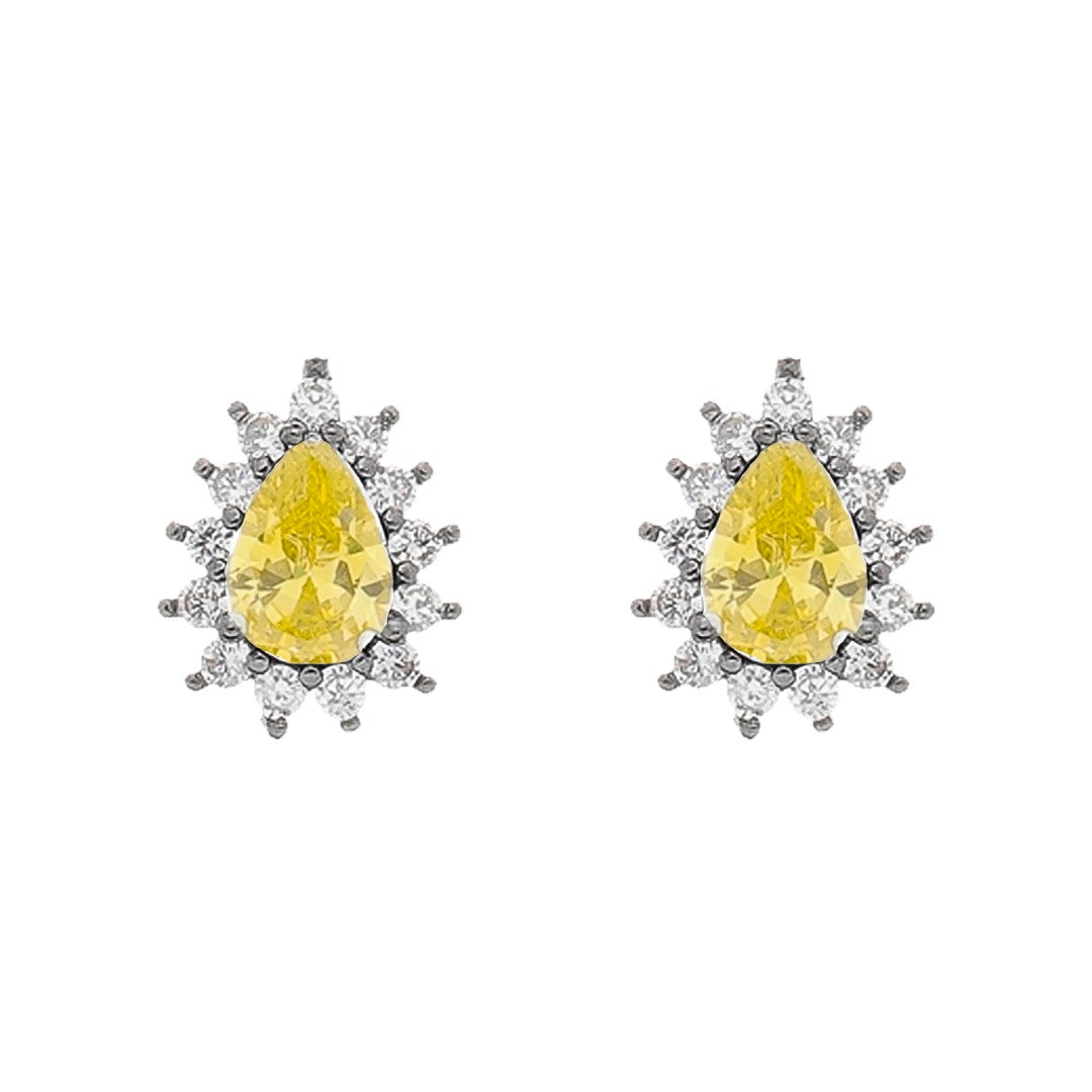 Brinco Piuka Gota Pequena Yellow Cravejada Zircônia Folheado em Ródio Negro