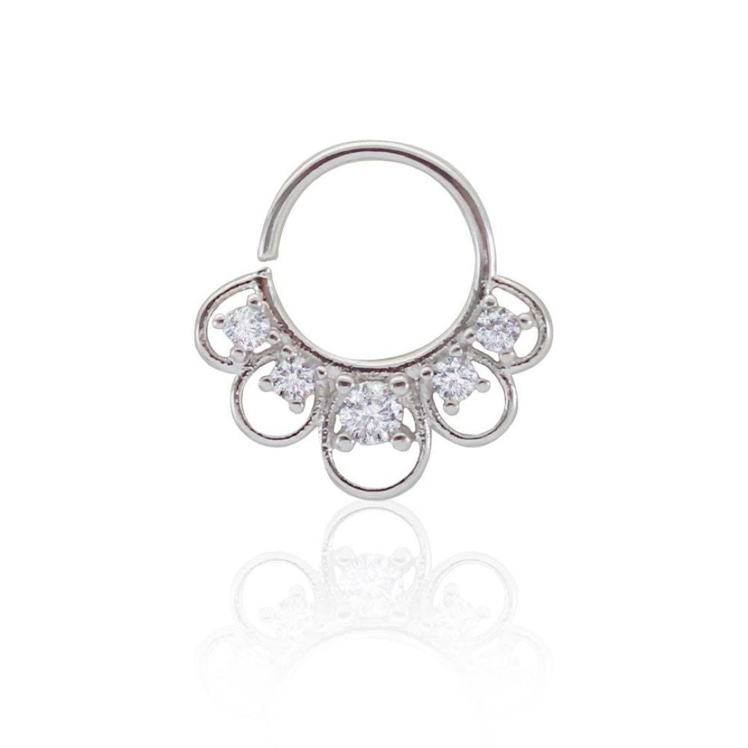 Piercing de Furo Argola Torção 8mm Laly Zircônias Prata Piuka