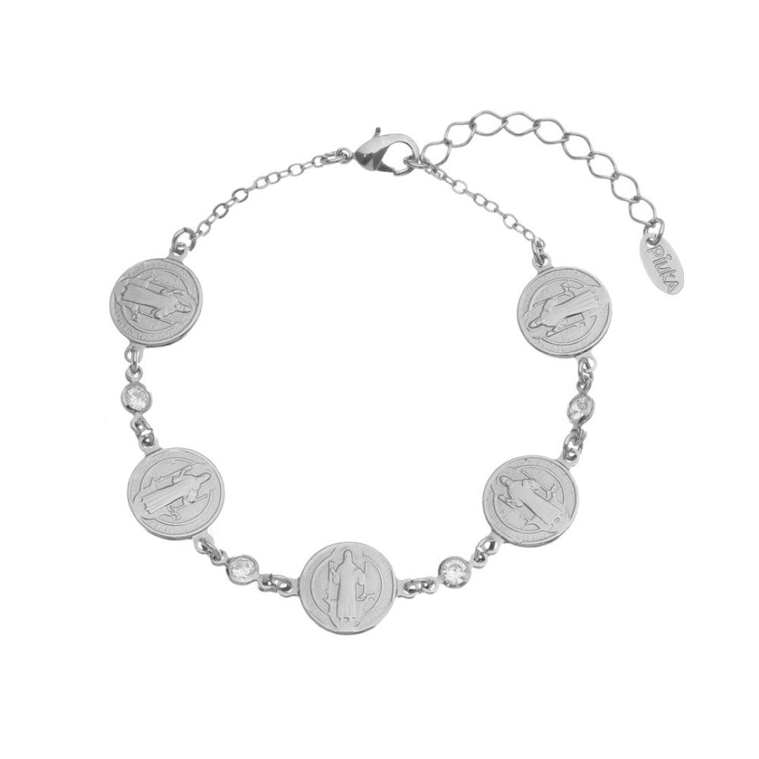 Pulseira São Bento Zircônia Folheada em Ródio Branco Piuka