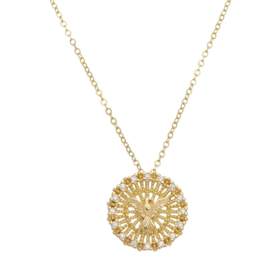 Colar Espírito Santo Medalha Zircônia Folheado a Ouro 18k Piuka