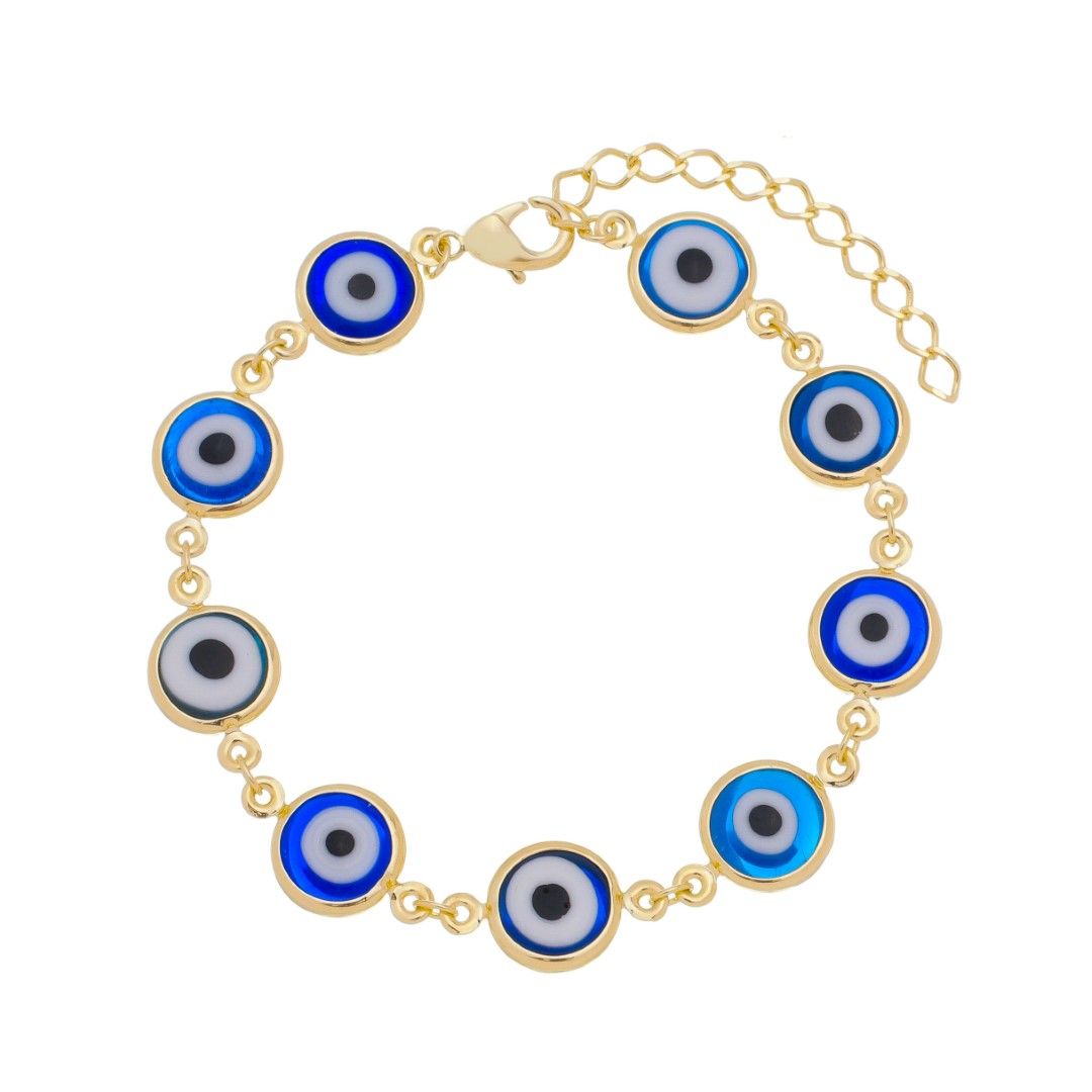 Pulseira Olho Grego Azul Folheada a Ouro 18k Grécia Piuka
