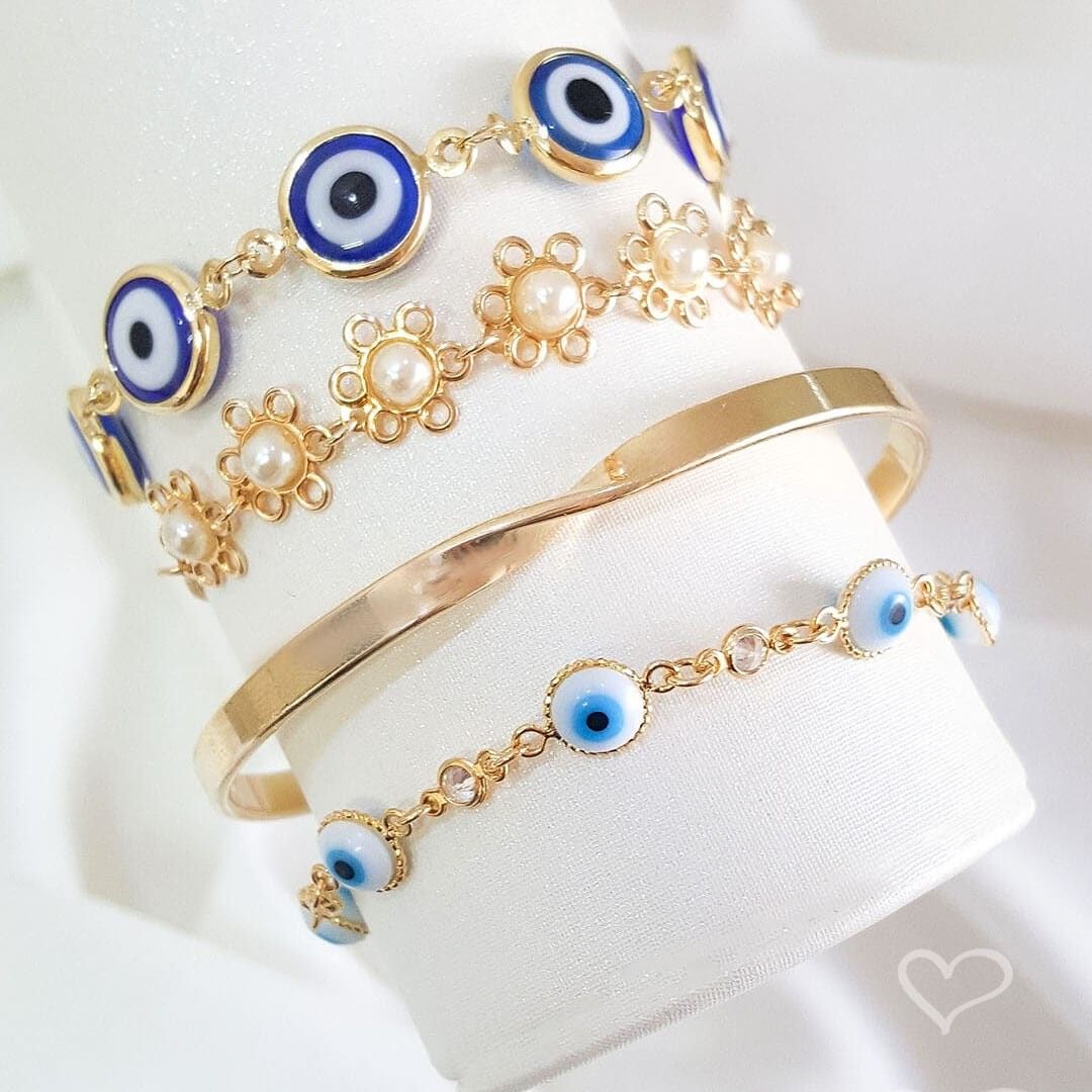 Pulseira Olho Grego Azul Folheada a Ouro 18k Grécia Piuka