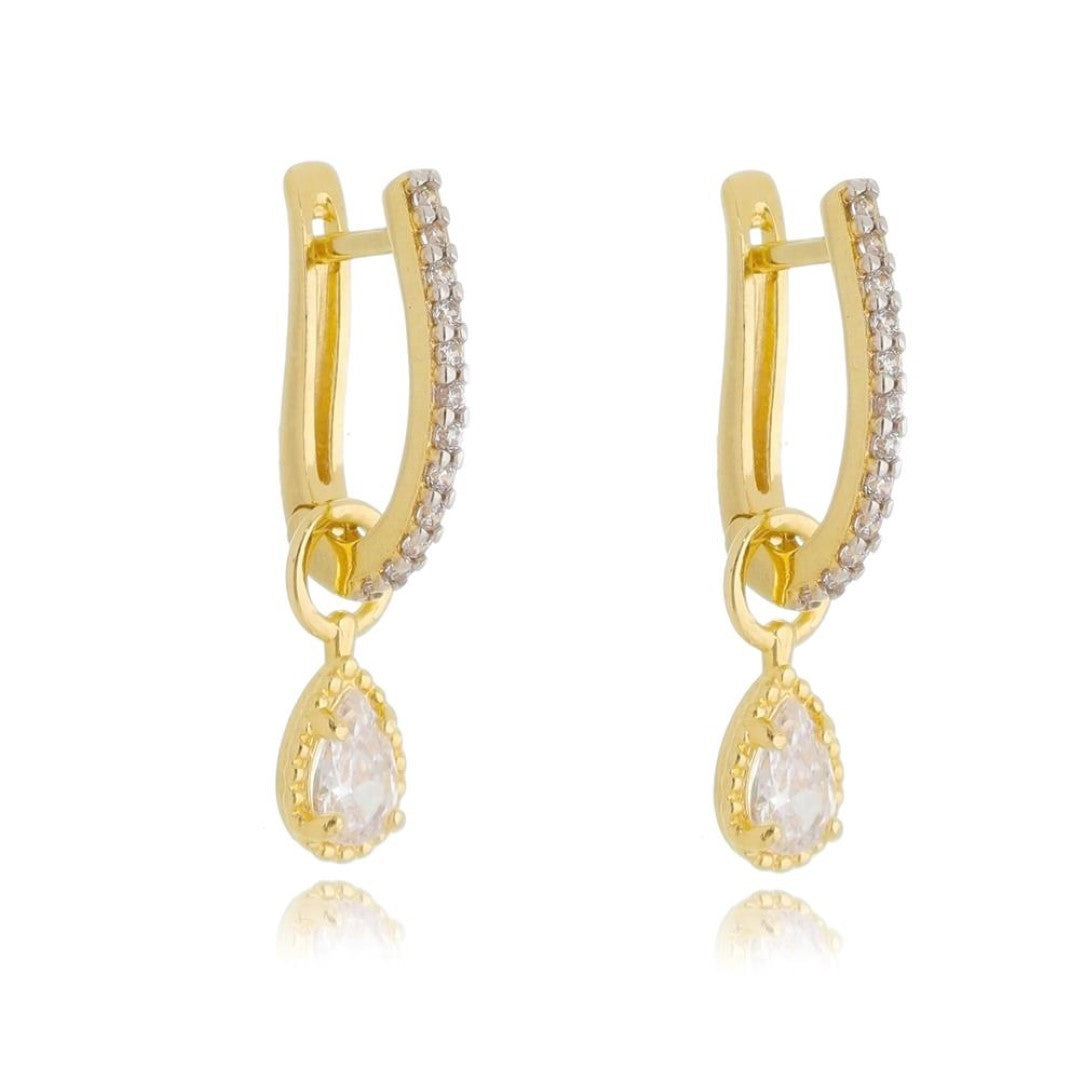 Brinco de Argola Megan Gota Zircônias Folheado a Ouro 18k Piuka