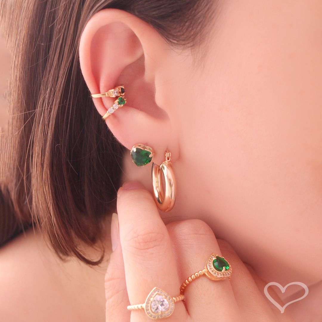 Piercing de Pressão Camy Gota Esmeralda Folheado a Ouro 18k