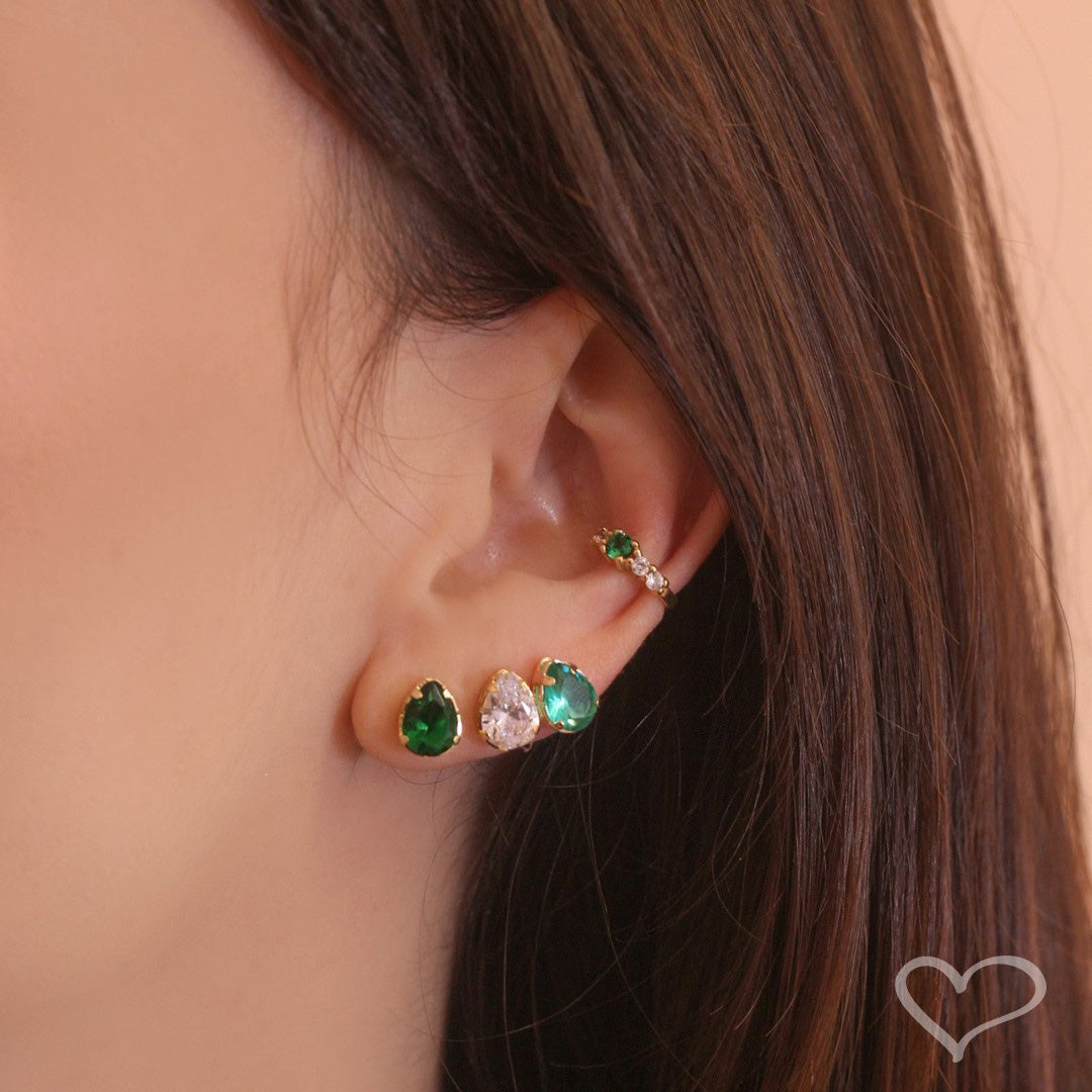 Piercing de Pressão Bebel Zircônia Esmeralda Folheado a Ouro 18k