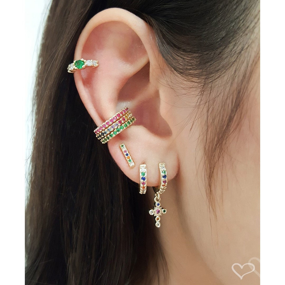 Piercing de Pressão Bebel Zircônia Esmeralda Folheado a Ouro 18k