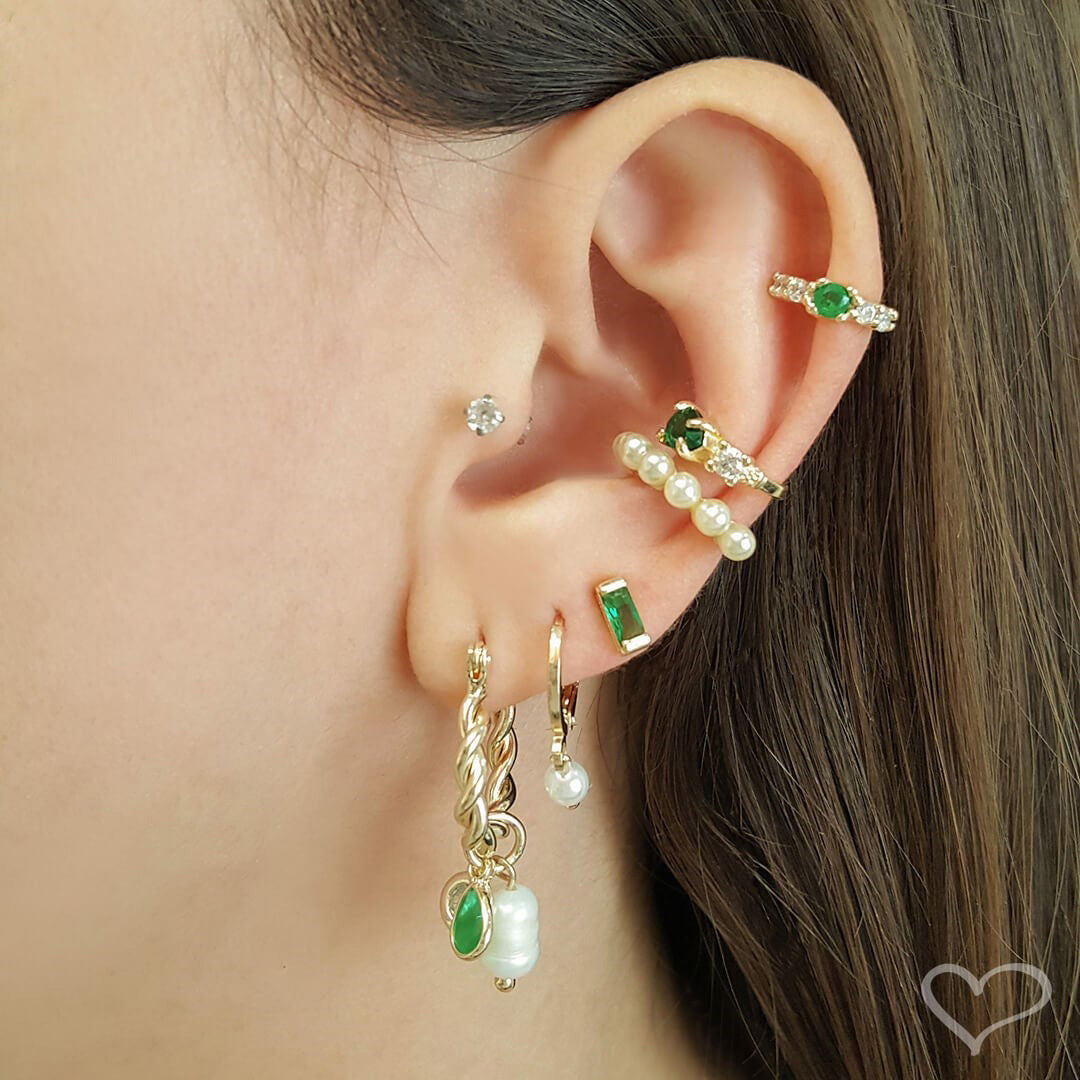 Piercing de Pressão Bebel Zircônia Esmeralda Folheado a Ouro 18k