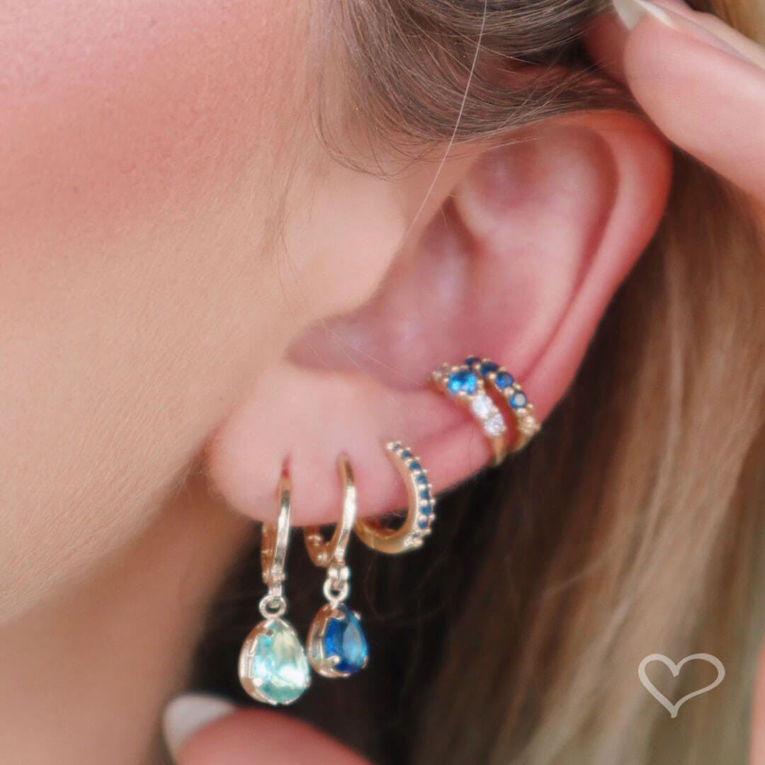 Piercing de Pressão Bebel Zircônia Safira Folheado a Ouro 18k