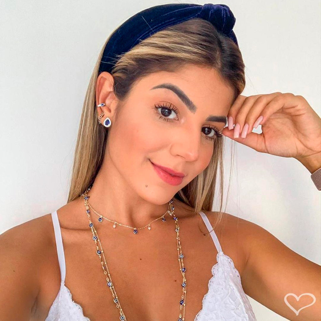 Piercing de Pressão Bebel Zircônia Safira Folheado a Ouro 18k