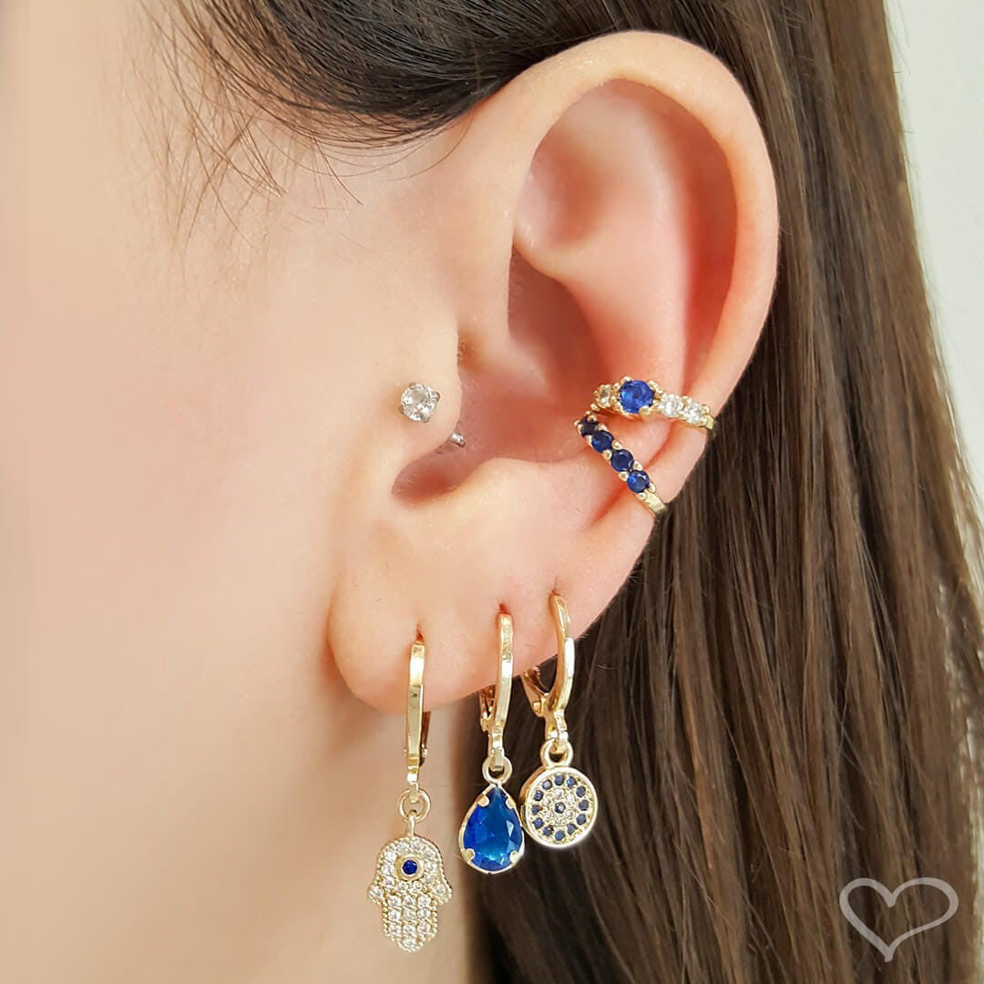 Piercing de Pressão Bebel Zircônia Safira Folheado a Ouro 18k