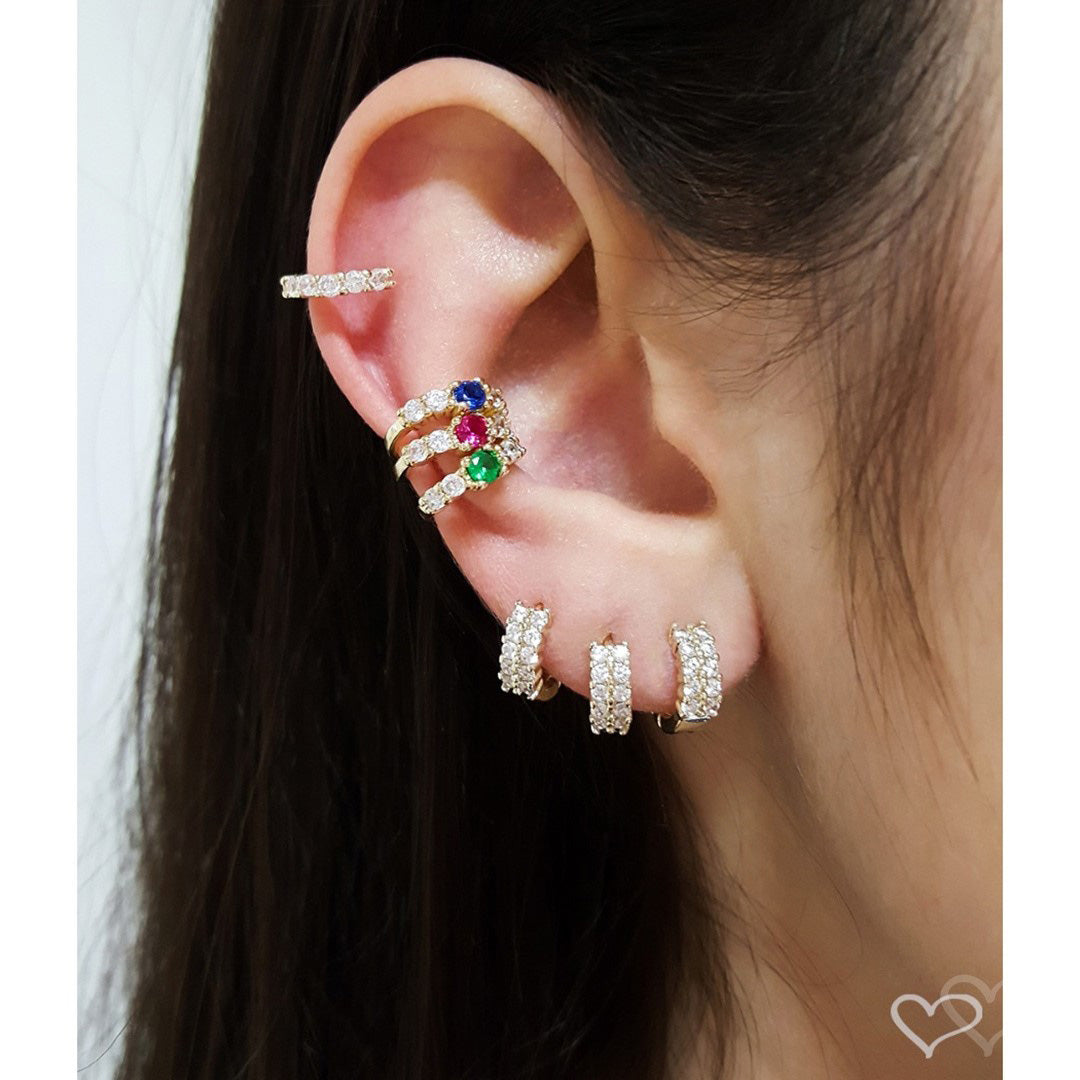 Piercing de Pressão Bebel Zircônia Safira Folheado a Ouro 18k