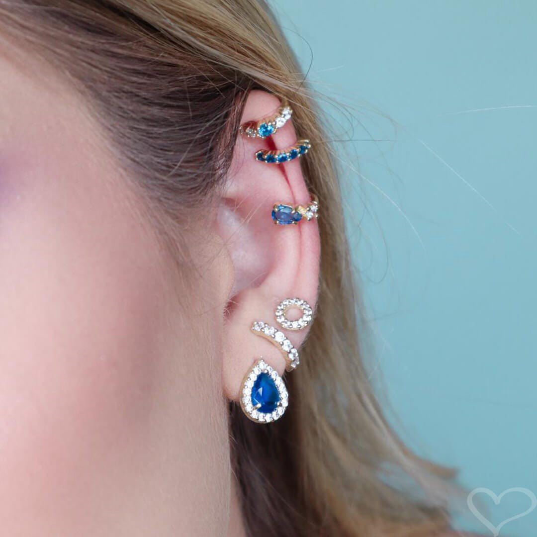 Piercing de Pressão Bebel Zircônia Safira Folheado a Ouro 18k